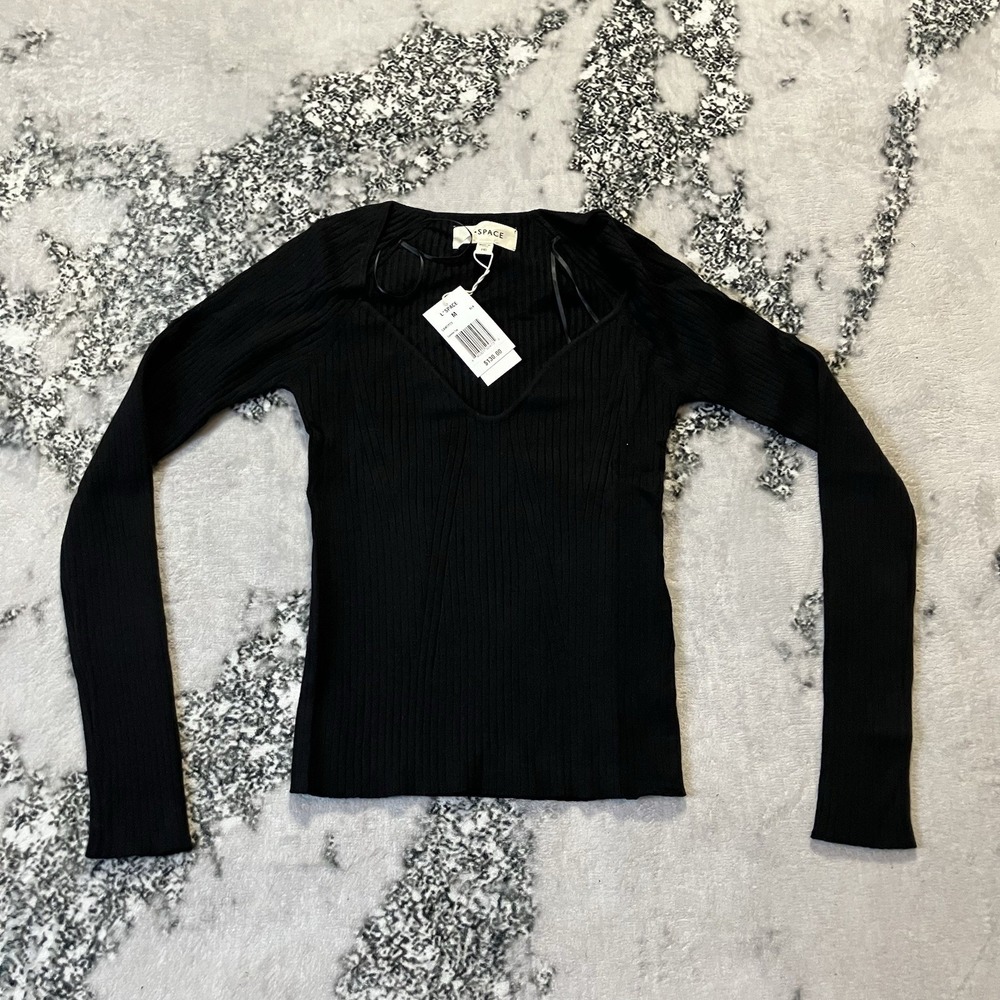 L Space Sweater Womens Size‎ M Black Camryn Fitted Ribbed Knit Long Sleeve